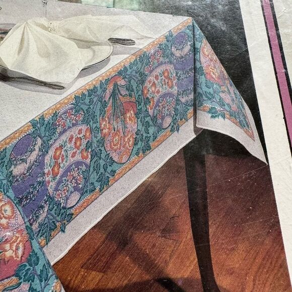 Vintage New Easter Egg Floral 70" ROUND Tablecloth Spring Fantasy Purple Green - Picture 10 of 12